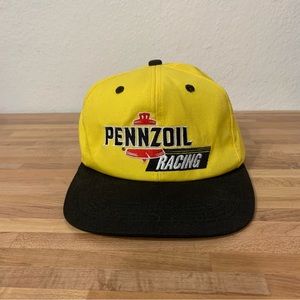 Vintage K Products Snap Back Hat Pennzoil Racing Company Logo Hat Yellow